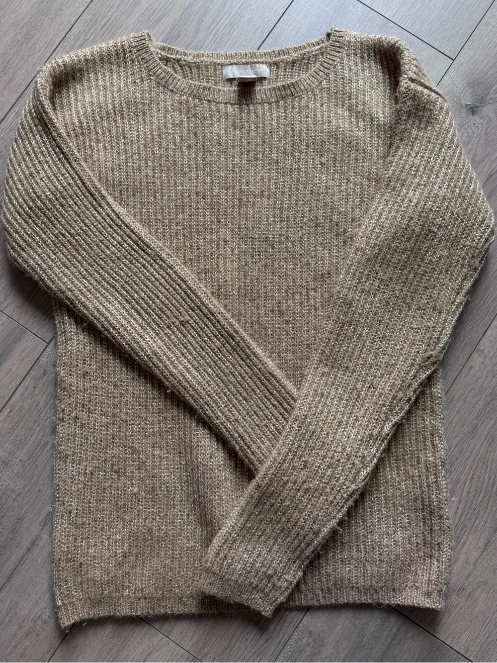 Banana Republic M Gold Wool Alpaca Ribbed Crewneck Sweater Preppy Quiet Luxury